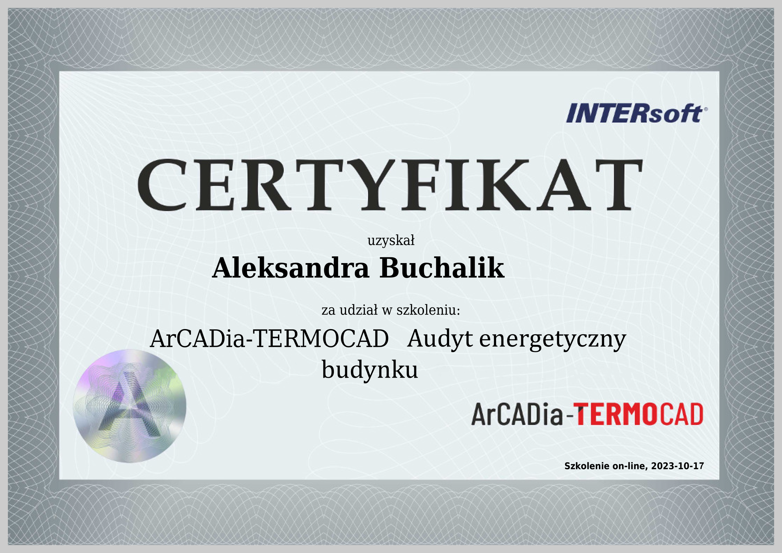 Certyfikat — Audyt energetyczny
